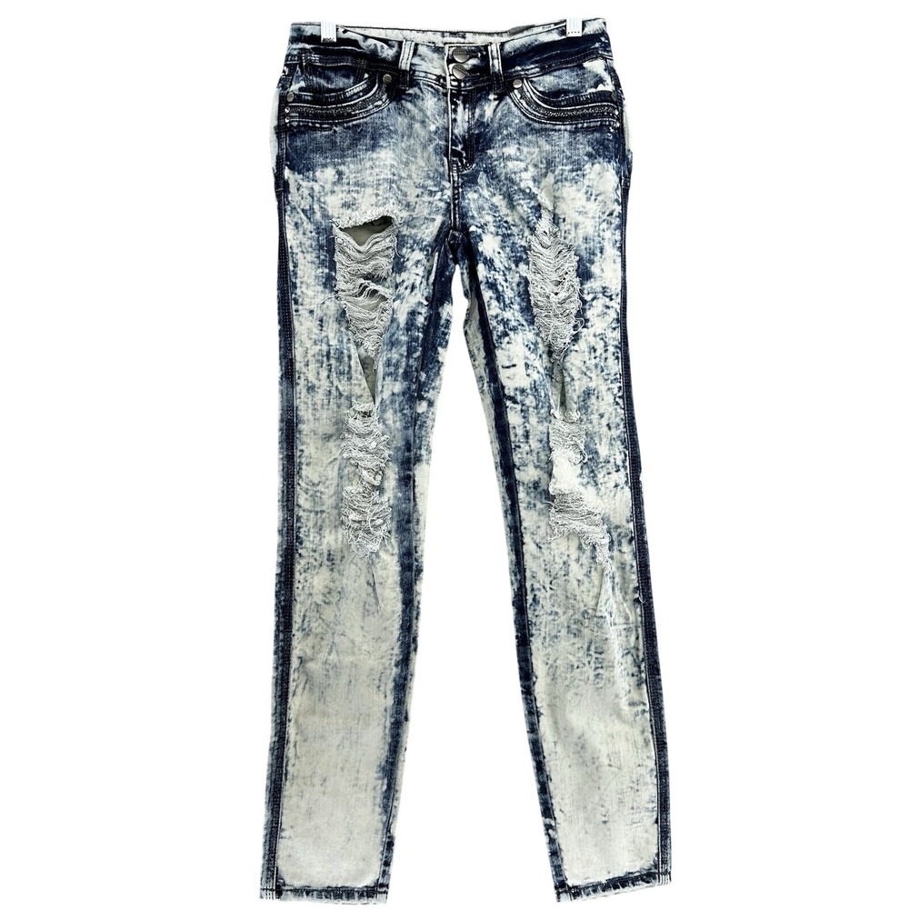 Clash Jeans USA Womens Size 5 Acid Wash Distressed Stretch Denim Pants 28x31